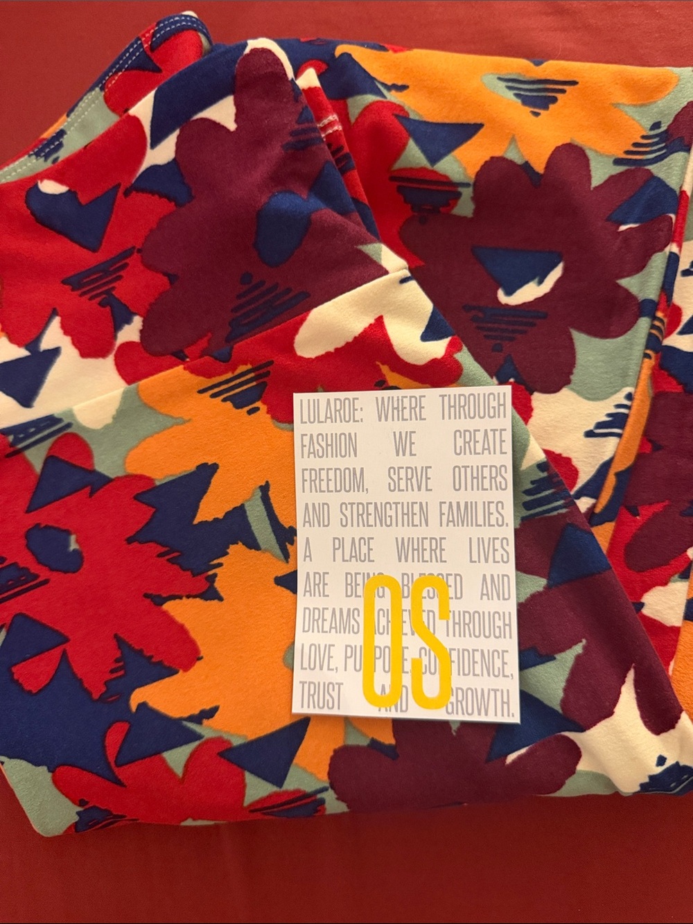 LuLaRoe OS Colorful Floral Leggings in Red, Orange, Navy & Burgundy